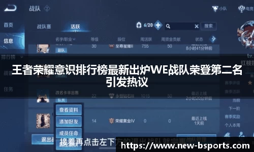 王者荣耀意识排行榜最新出炉WE战队荣登第二名引发热议